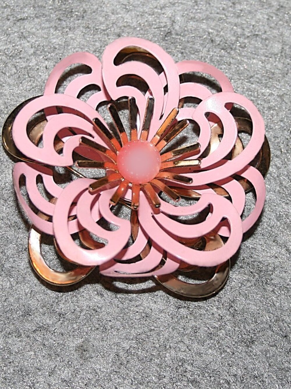 Vintage Flower Emmons Pink / Gold Enameled Brooch Pin